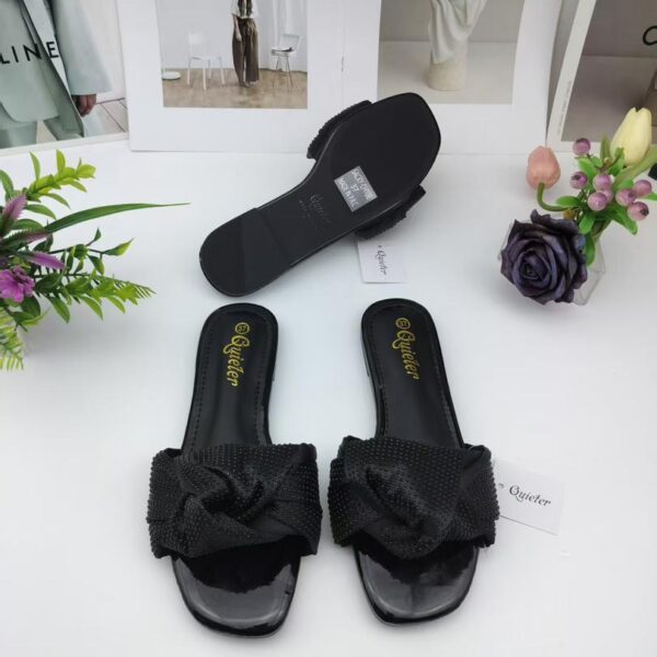 Textured Micro-Bead Twist Flat Slide Sandals
