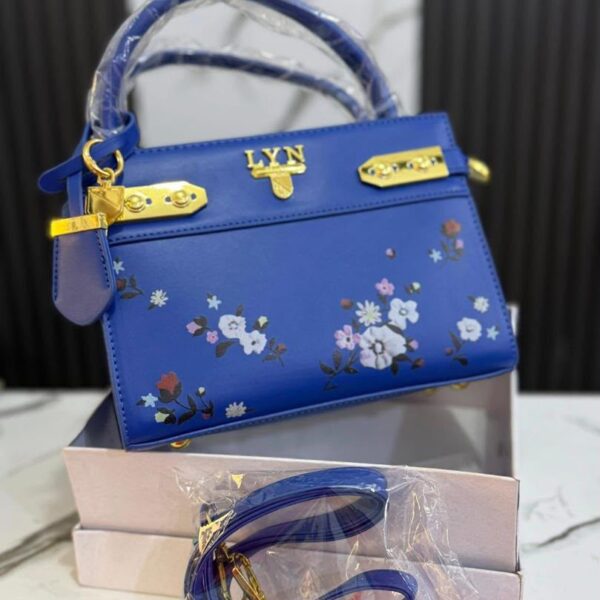 Premium LYN Floral Accent Structured Satchel - Royal Blue