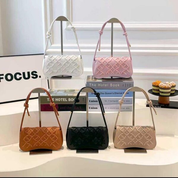 Geometric Lattice Embroidered Slim Shoulder Bag