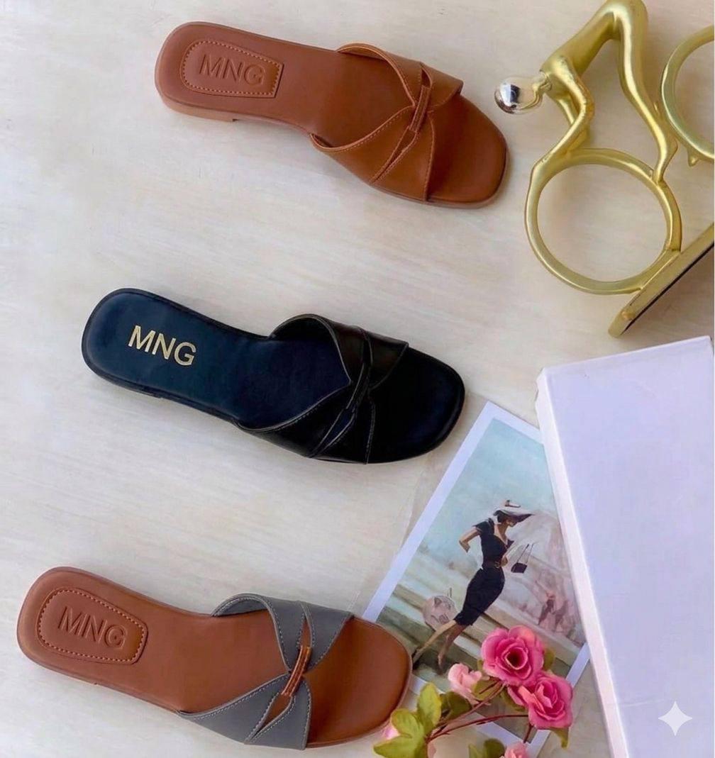 MNG Classic Crossed Leather Flat Slides with Presentation Box - Image 2
