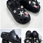 Comfy Platform Clog Crocs with Modest Charms - Black
