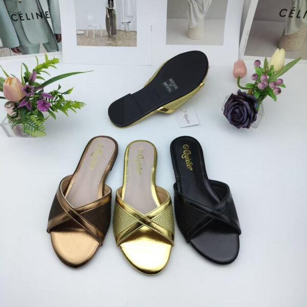 Elegant Metallic Crisscross Flat Slides