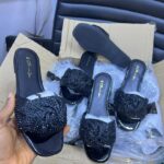 Olivia Miller Shimmering Crystal Knot Flat Slide Sandals - Black