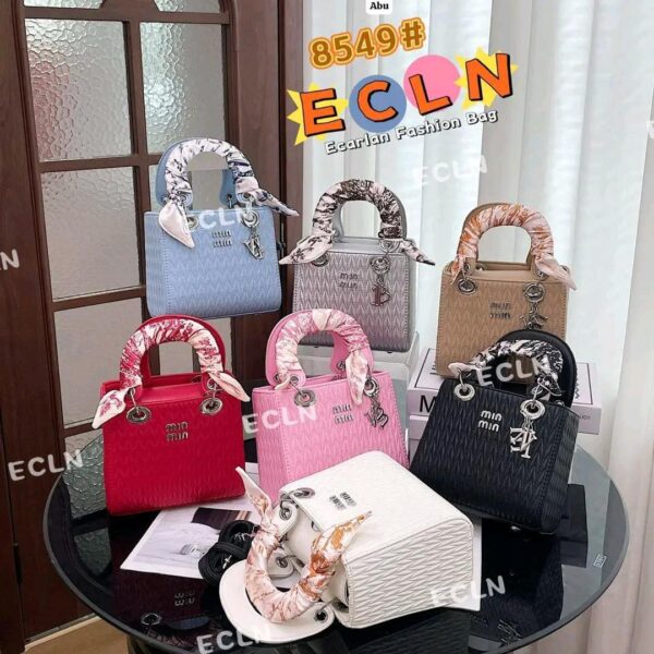 ECLN Textured Chevron Mini Bag with Silk Handle Scarf