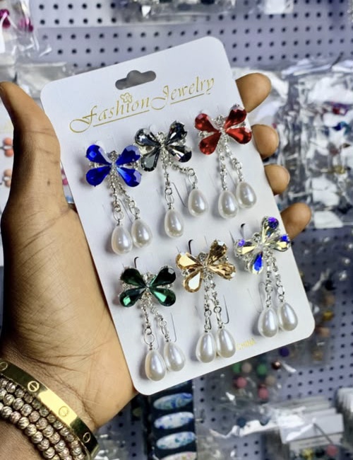 Crystal Butterfly Hijab Pin with Hanging Teardrop Pearls