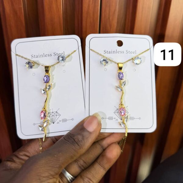 Crystal Vine & Drop Stainless Steel Necklace Set