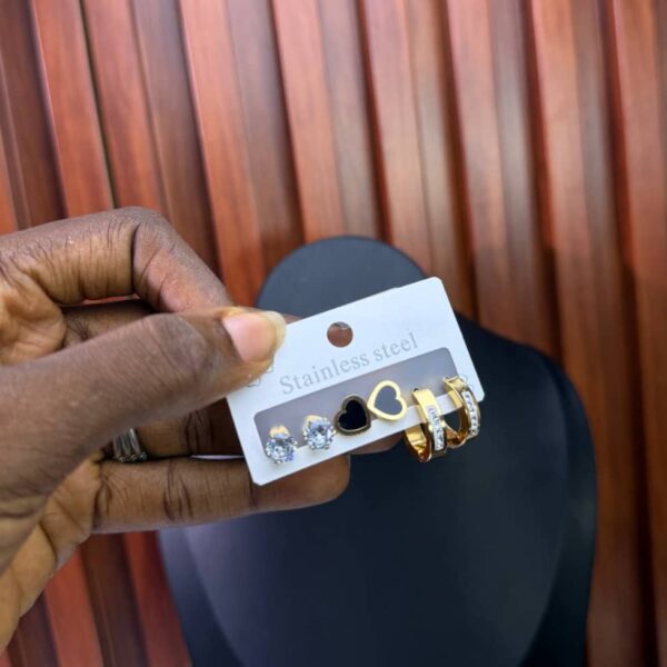 3-Pair Stainless Steel Huggie & Stud Earring Set